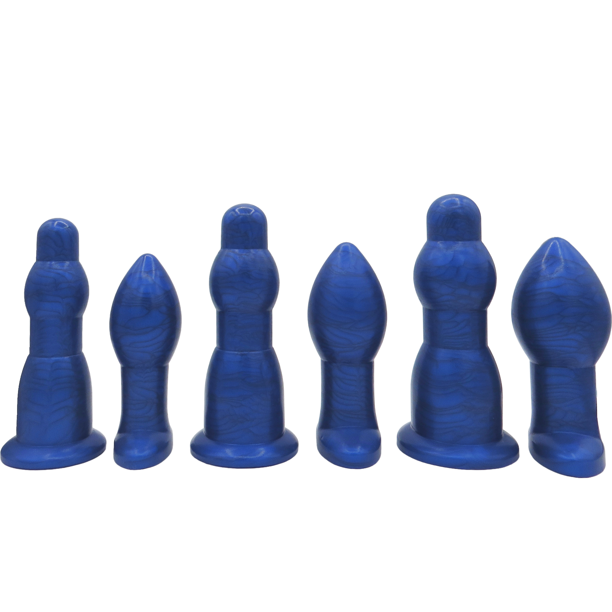 Image of Jumbo anal training set in blue; 3 dilation wands and 3 butt plugs