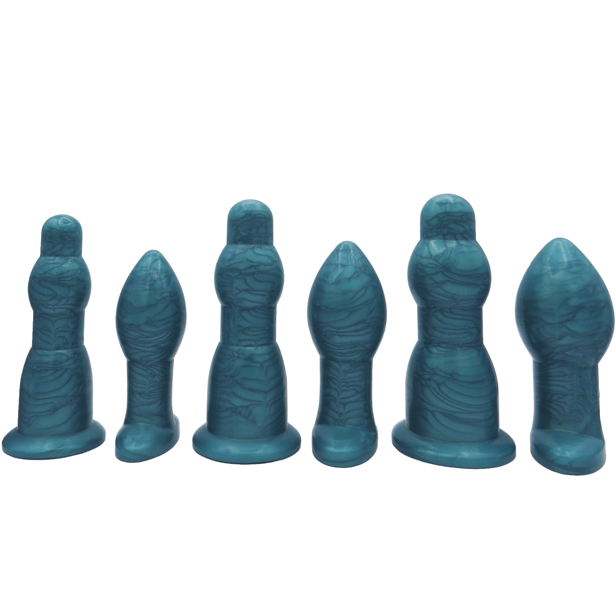 Image of Jumbo anal training set in aqua; 3 dilation wands and 3 butt plugs