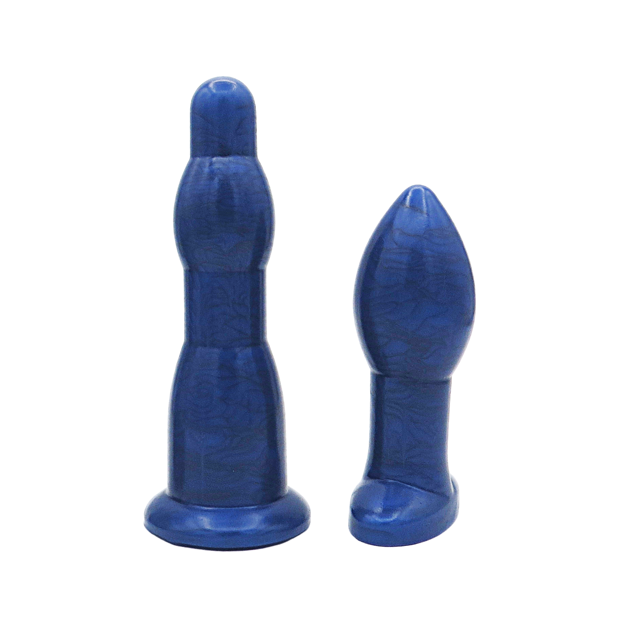 Image of a blue long anal dilation wand and butt plug