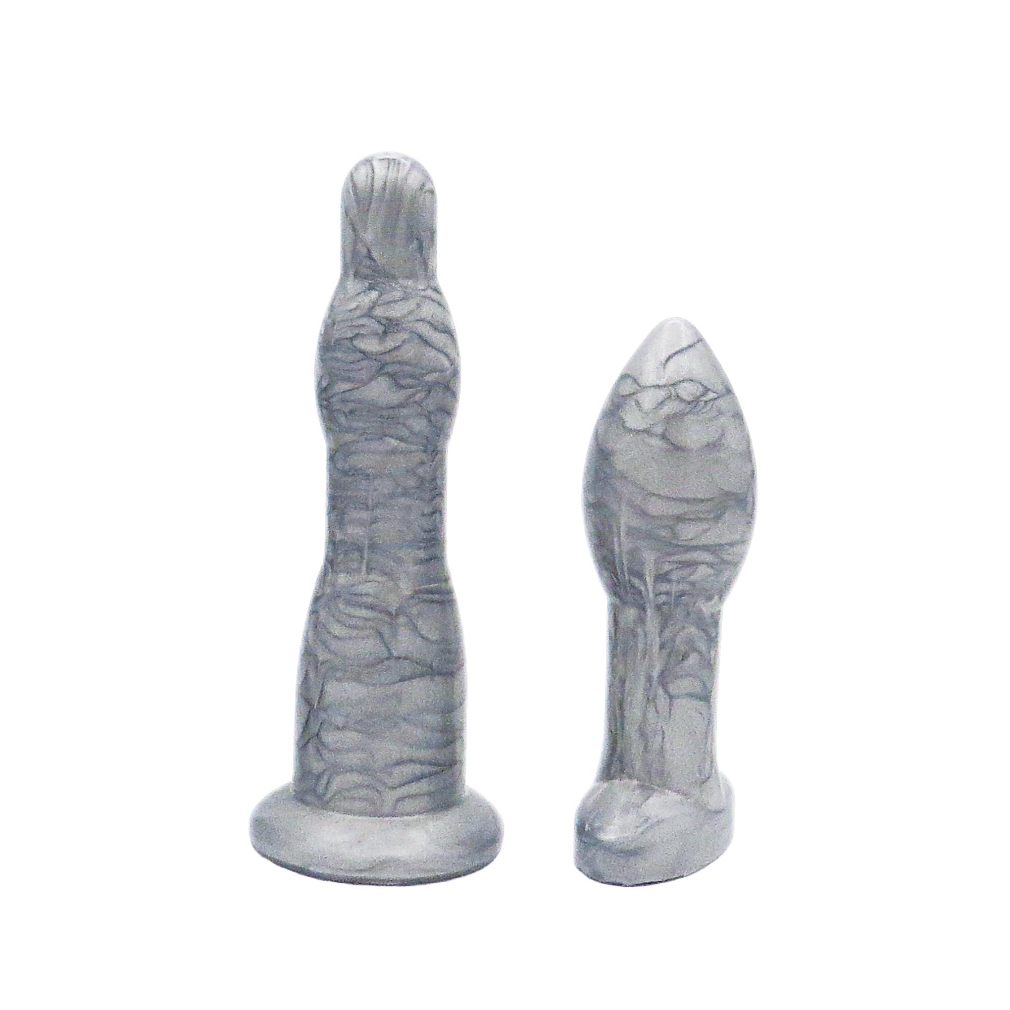 Image of a silver long anal dilation wand and butt plug