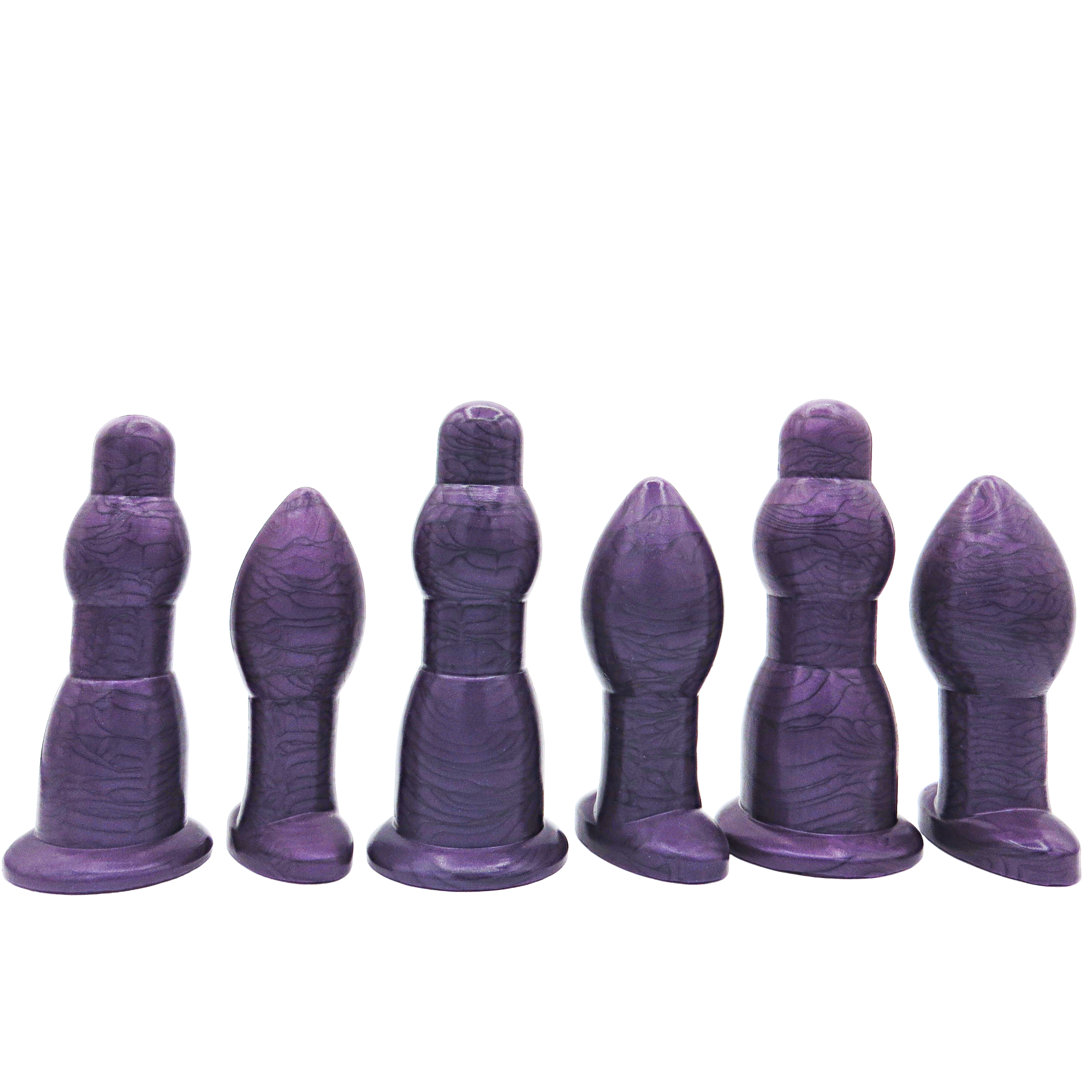 Image of Jumbo anal training set in purple; 3 dilation wands and 3 butt plugs