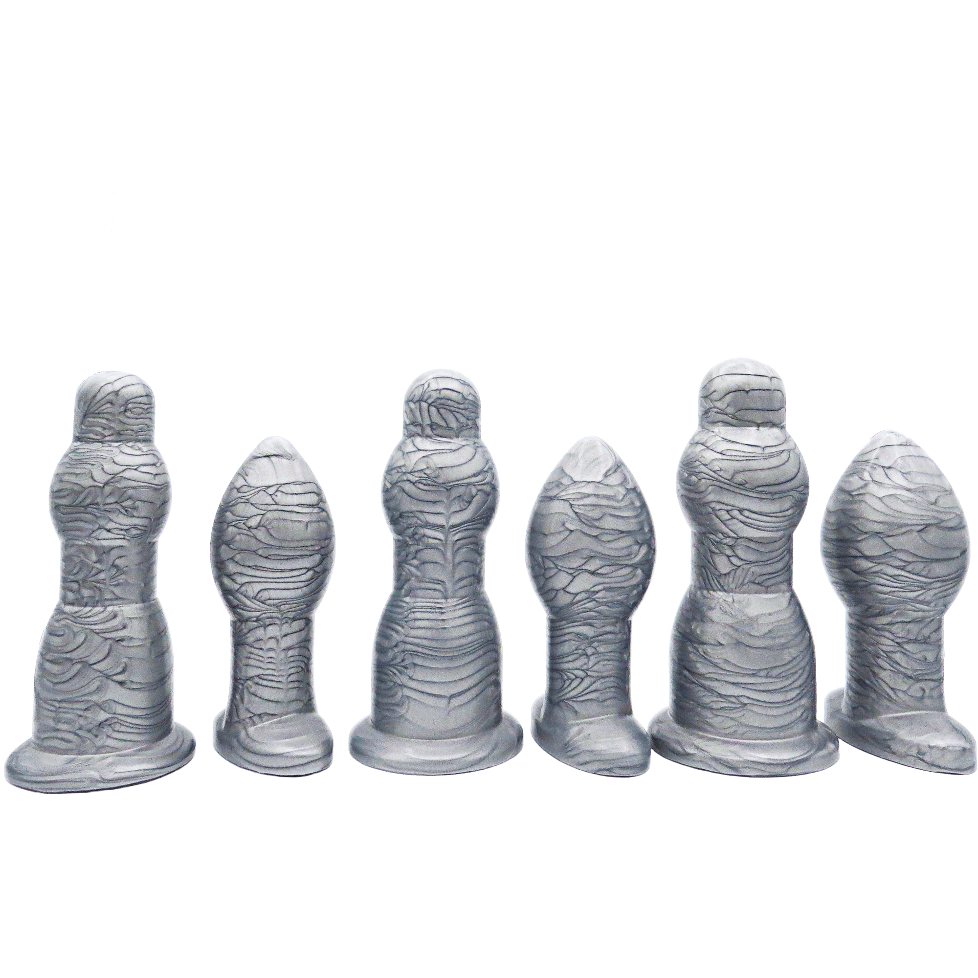 Image of Jumbo anal training set in silver; 3 dilation wands and 3 butt plugs